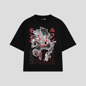 Playera streetwear premium de anime y gaming ExtraLife MX, corte boxy oversized drop shoulder heavyweight en color Deep Black y Off-White, moda urbana mexicana de culto.