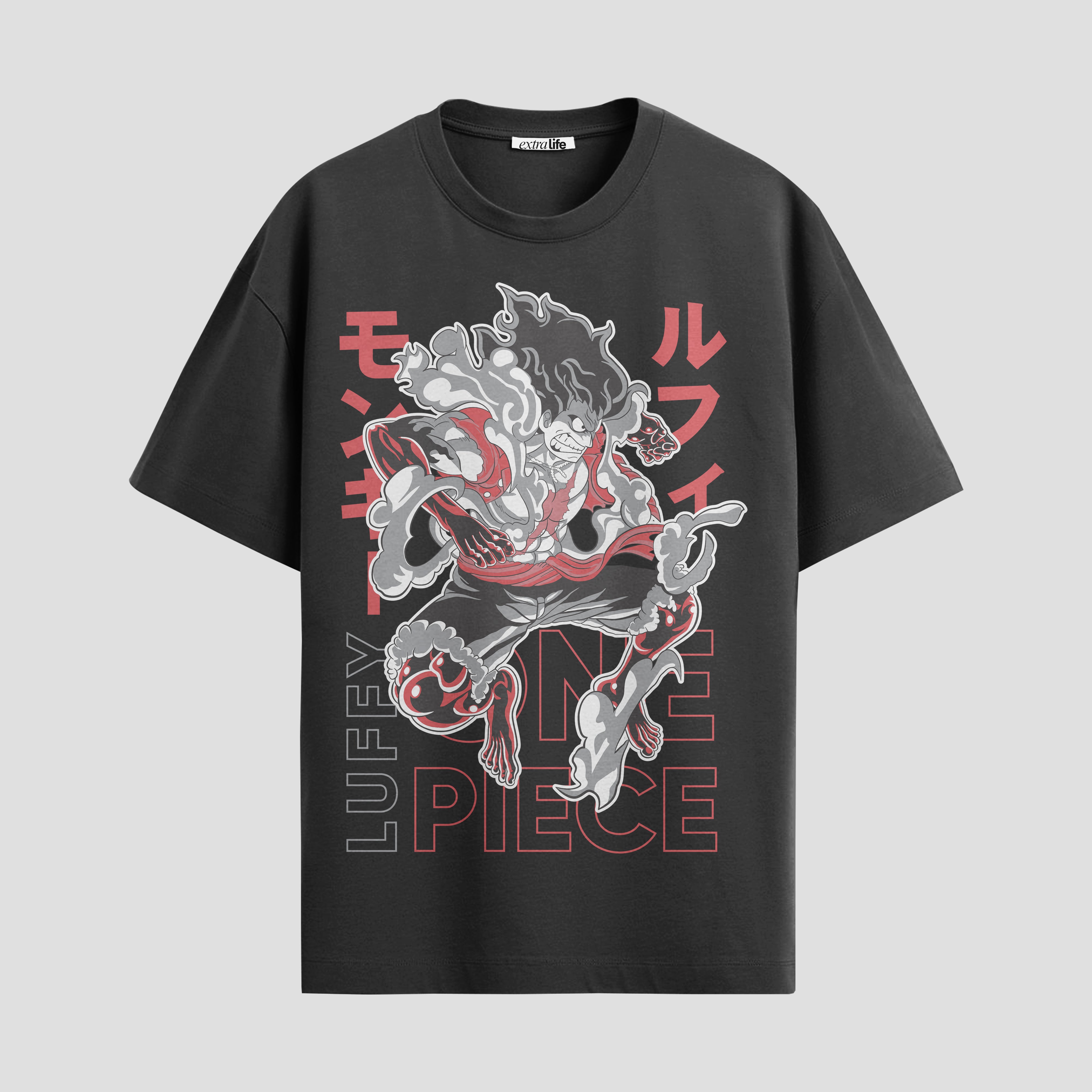 Playera urbana de anime y gaming ExtraLife MX, corte Standard Fit unisex ligero y transpirable en color Deep Black y Pure White, ropa de uso diario para gym y casual.