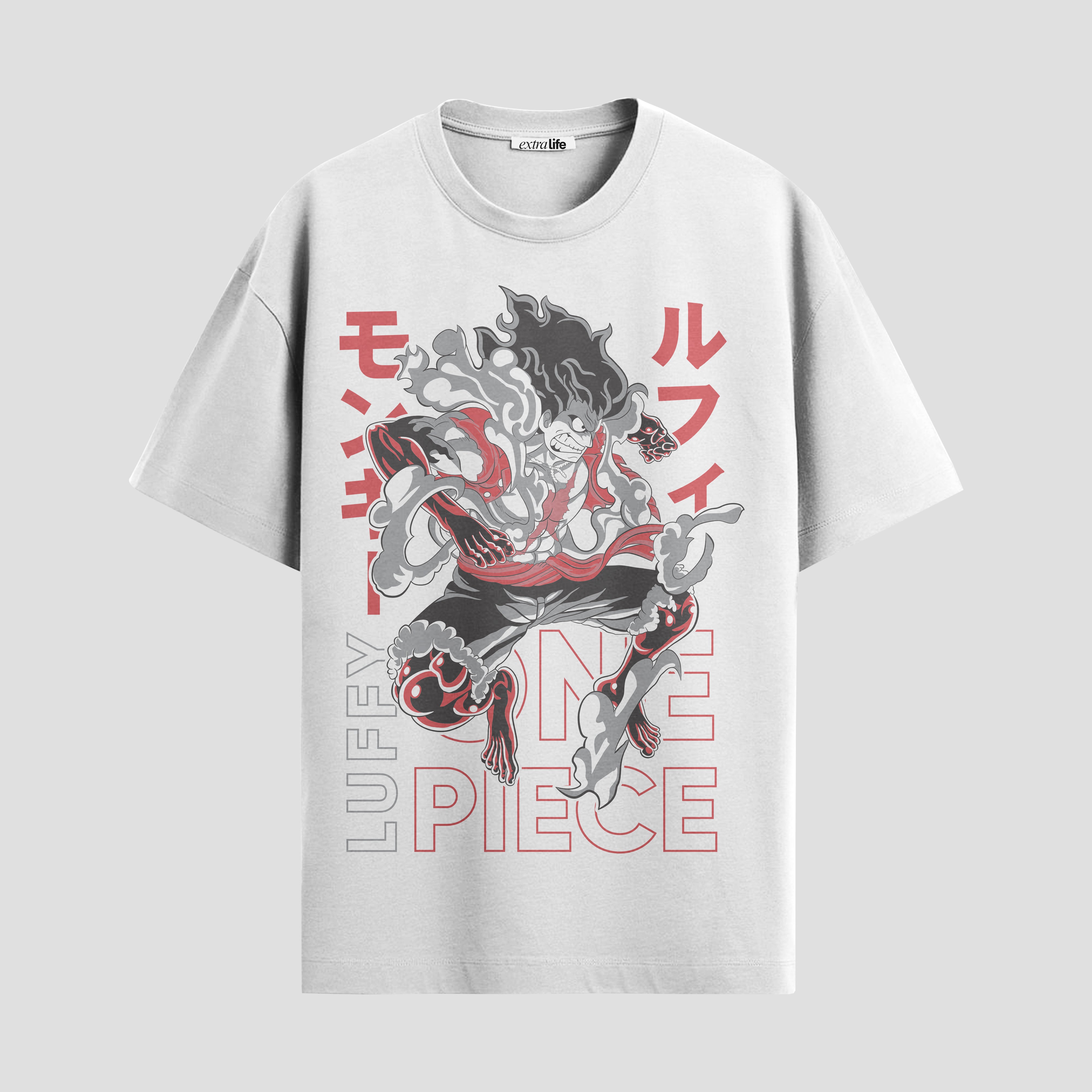 Playera urbana de anime y gaming ExtraLife MX, corte Standard Fit unisex ligero y transpirable en color Deep Black y Pure White, ropa de uso diario para gym y casual.