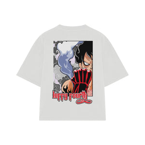 Playera streetwear premium de anime y gaming ExtraLife MX, corte boxy oversized drop shoulder heavyweight en color Deep Black y Off-White, moda urbana mexicana de culto.