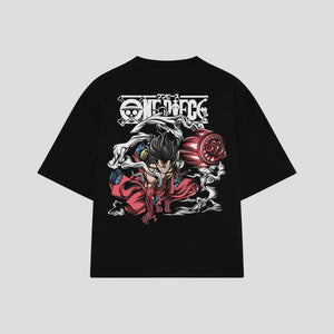 Playera streetwear premium de anime y gaming ExtraLife MX, corte boxy oversized drop shoulder heavyweight en color Deep Black y Off-White, moda urbana mexicana de culto.
