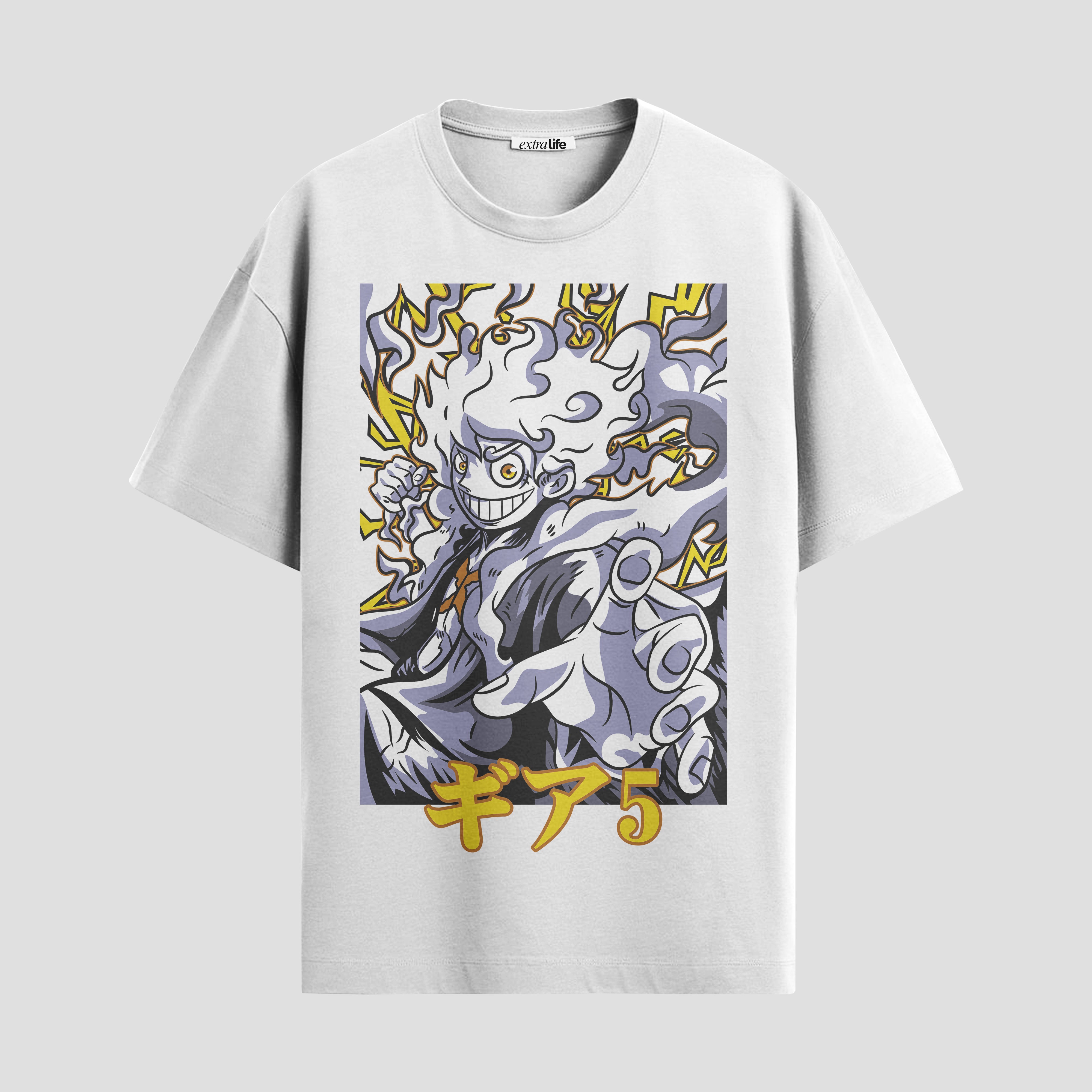 Playera urbana de anime y gaming ExtraLife MX, corte Standard Fit unisex ligero y transpirable en color Deep Black y Pure White, ropa de uso diario para gym y casual.