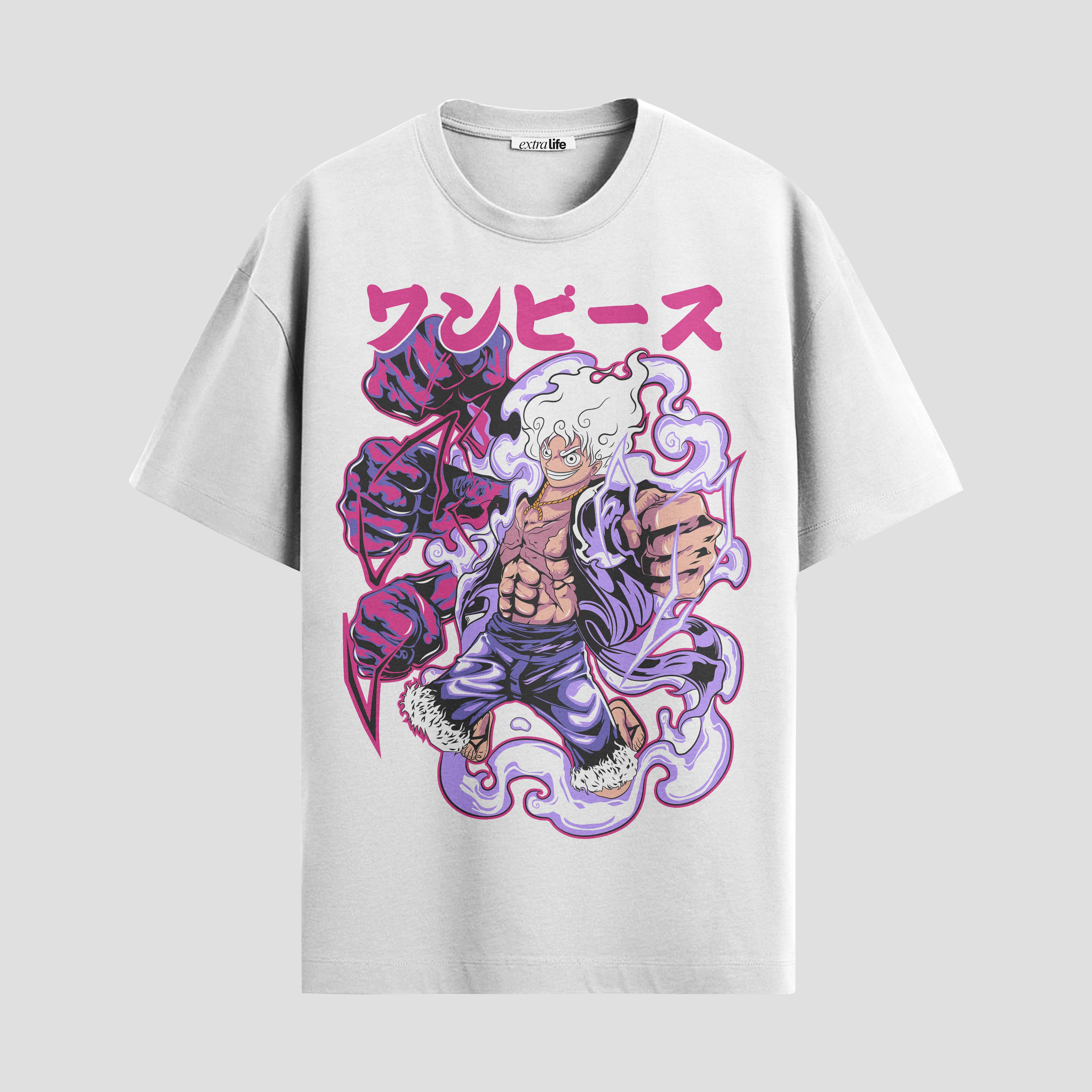 Playera urbana de anime y gaming ExtraLife MX, corte Standard Fit unisex ligero y transpirable en color Deep Black y Pure White, ropa de uso diario para gym y casual.