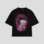 Playera streetwear premium de anime y gaming ExtraLife MX, corte boxy oversized drop shoulder heavyweight en color Deep Black y Off-White, moda urbana mexicana de culto.