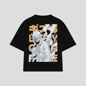 Playera streetwear premium de anime y gaming ExtraLife MX, corte boxy oversized drop shoulder heavyweight en color Deep Black y Off-White, moda urbana mexicana de culto.