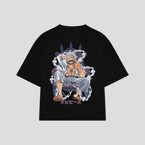 Playera streetwear premium de anime y gaming ExtraLife MX, corte boxy oversized drop shoulder heavyweight en color Deep Black y Off-White, moda urbana mexicana de culto.