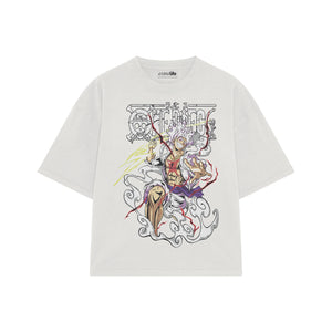 Playera streetwear premium de anime y gaming ExtraLife MX, corte boxy oversized drop shoulder heavyweight en color Deep Black y Off-White, moda urbana mexicana de culto.