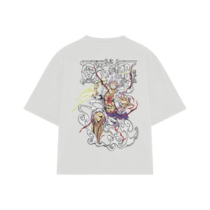Playera streetwear premium de anime y gaming ExtraLife MX, corte boxy oversized drop shoulder heavyweight en color Deep Black y Off-White, moda urbana mexicana de culto.