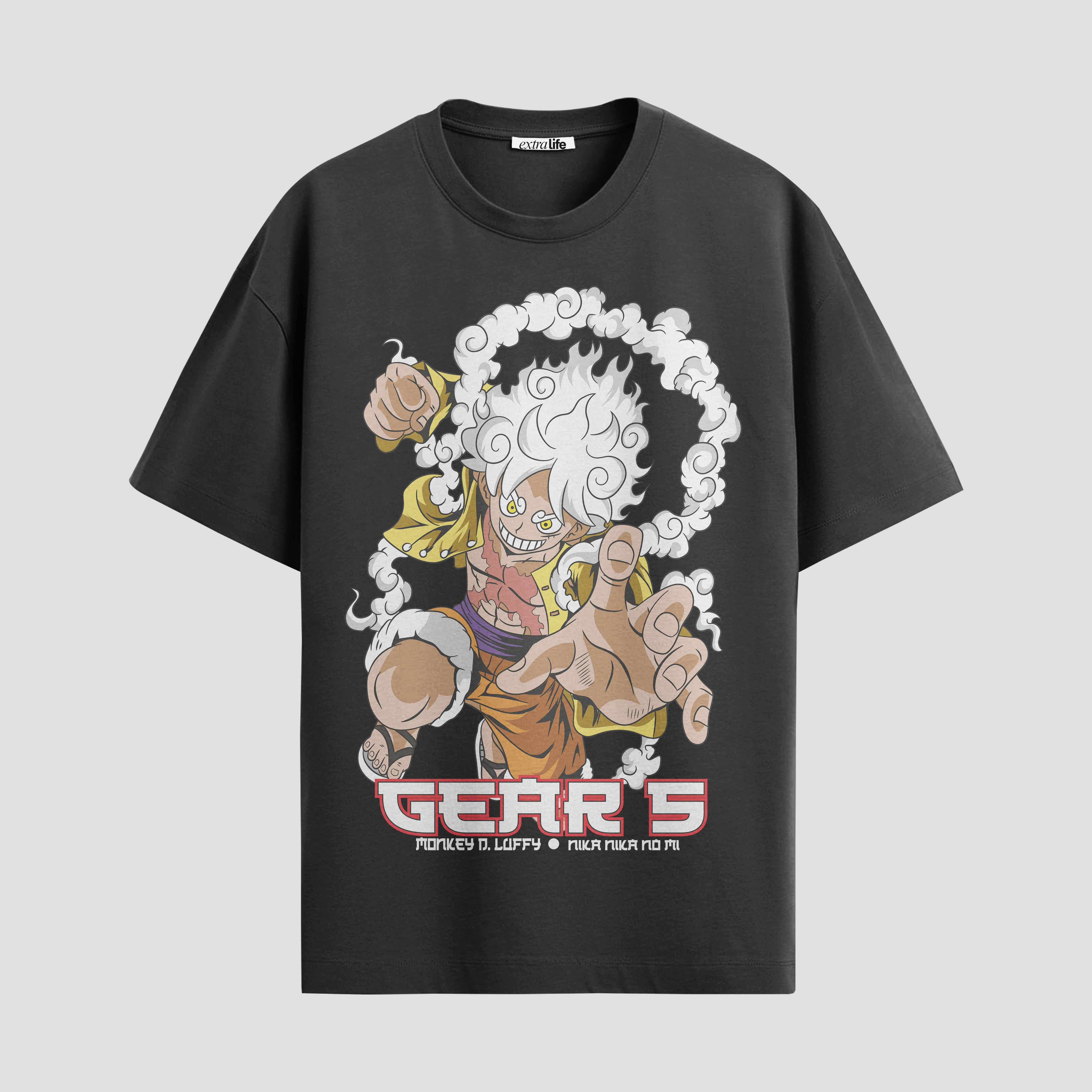 Playera urbana de anime y gaming ExtraLife MX, corte Standard Fit unisex ligero y transpirable en color Deep Black y Pure White, ropa de uso diario para gym y casual.