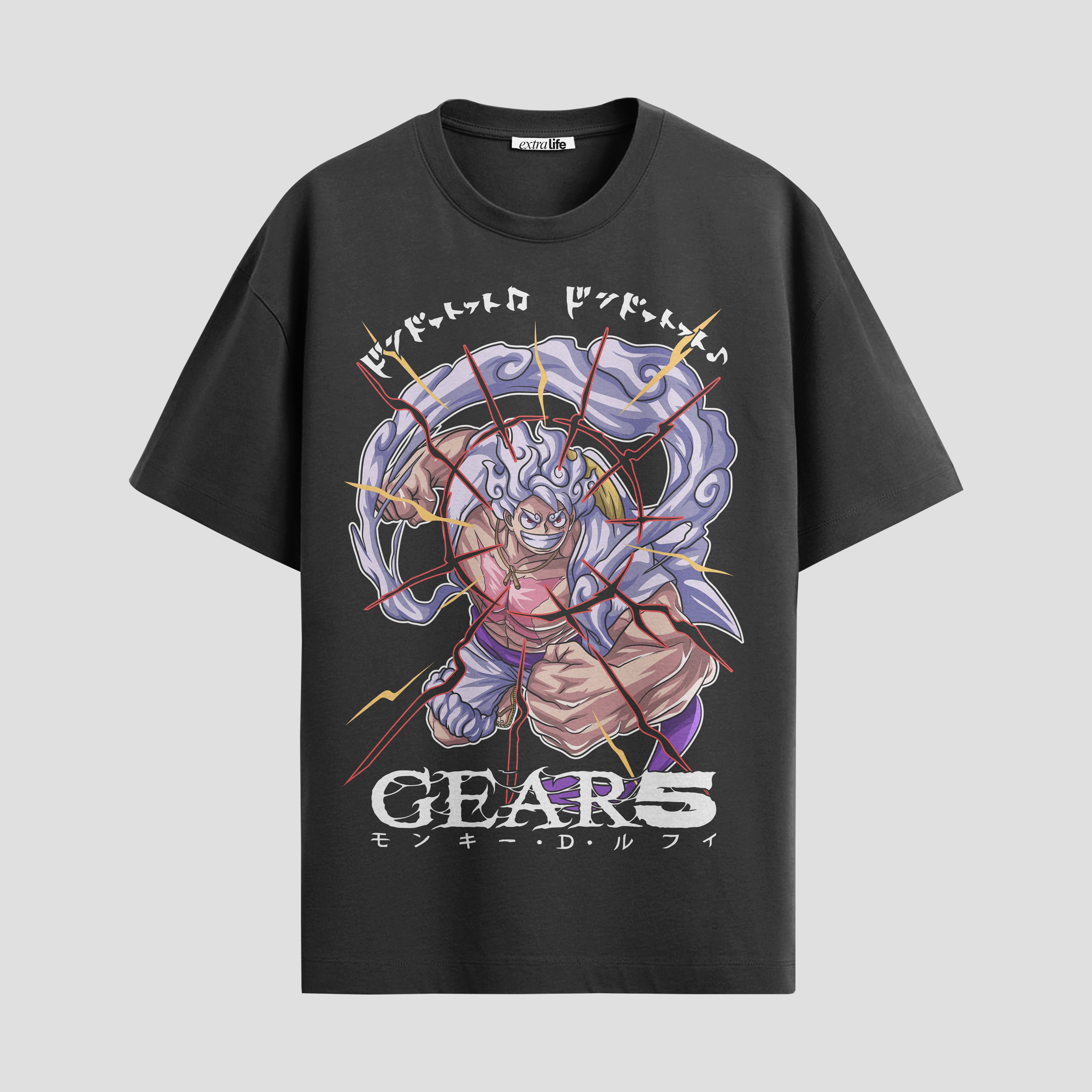 Playera urbana de anime y gaming ExtraLife MX, corte Standard Fit unisex ligero y transpirable en color Deep Black y Pure White, ropa de uso diario para gym y casual.