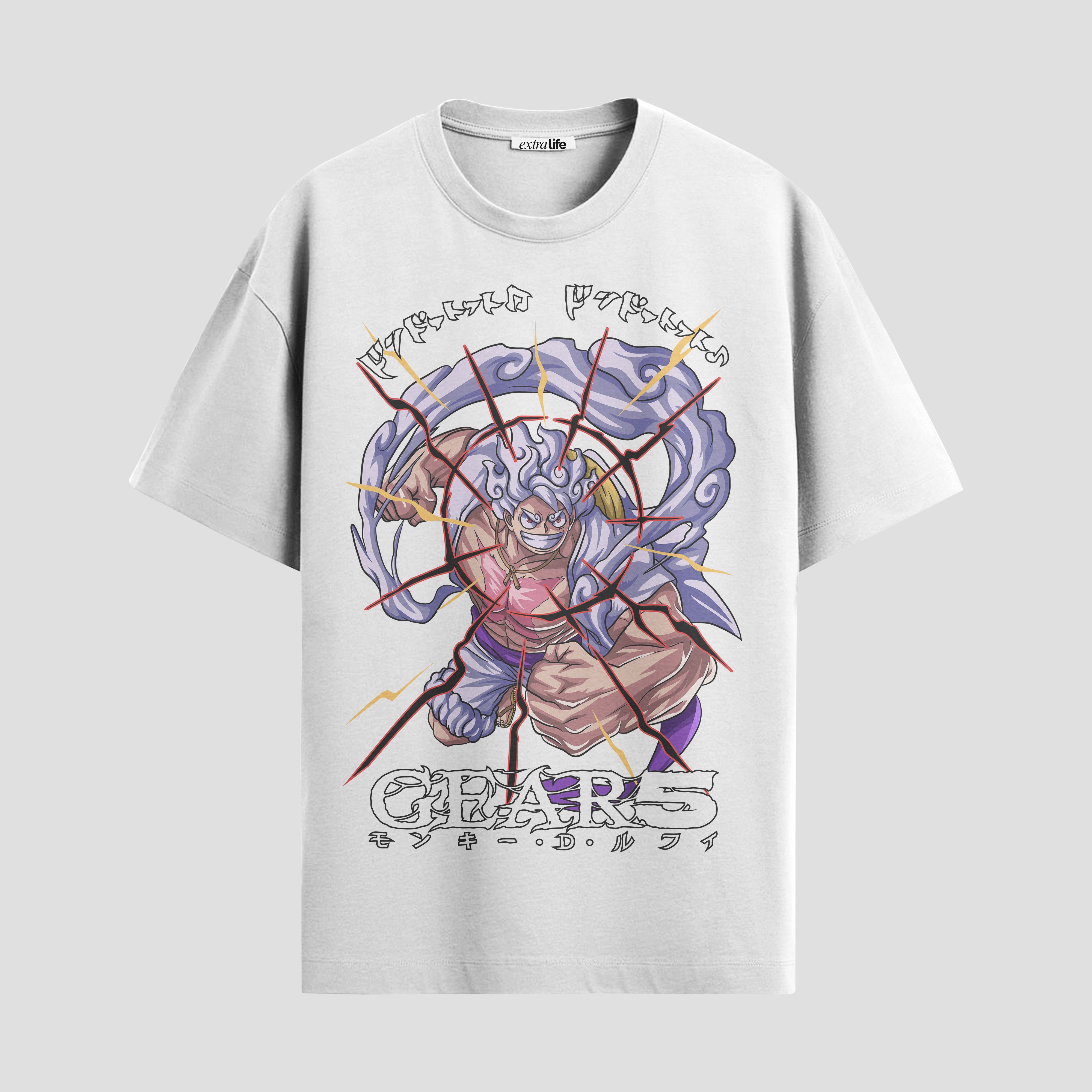 Playera urbana de anime y gaming ExtraLife MX, corte Standard Fit unisex ligero y transpirable en color Deep Black y Pure White, ropa de uso diario para gym y casual.