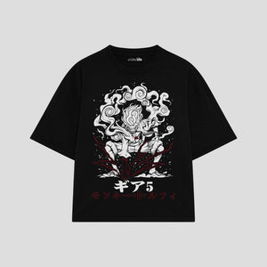Playera streetwear premium de anime y gaming ExtraLife MX, corte oversized drop shoulder ligero y fresco en color Deep Black y Off-White, moda urbana mexicana de culto.