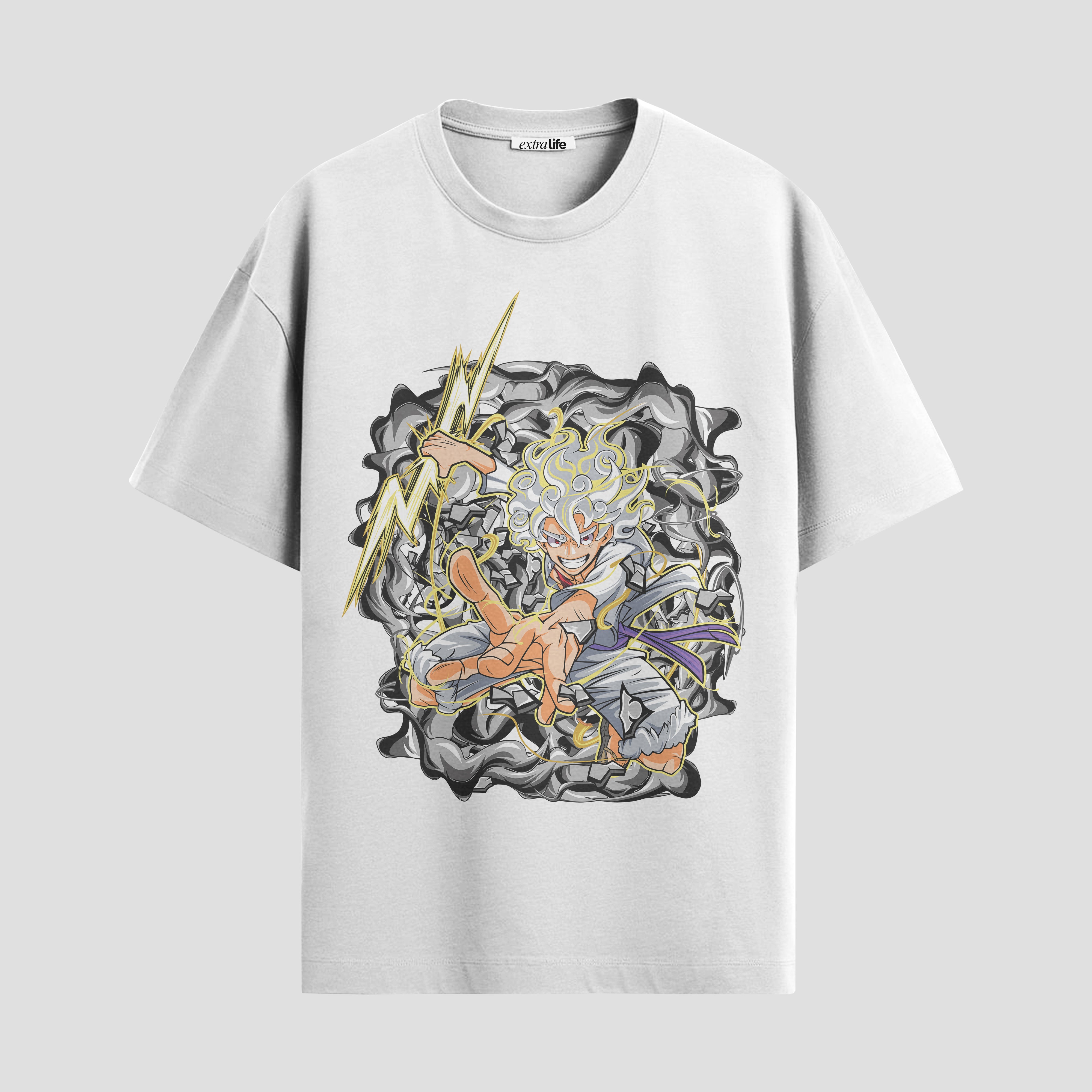 Playera urbana de anime y gaming ExtraLife MX, corte Standard Fit unisex ligero y transpirable en color Deep Black y Pure White, ropa de uso diario para gym y casual.