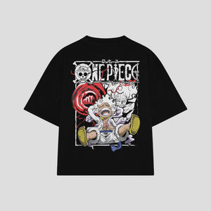 Playera streetwear premium de anime y gaming ExtraLife MX, corte boxy oversized drop shoulder heavyweight en color Deep Black y Off-White, moda urbana mexicana de culto.