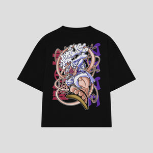 Playera streetwear premium de anime y gaming ExtraLife MX, corte boxy oversized drop shoulder heavyweight en color Deep Black y Off-White, moda urbana mexicana de culto.