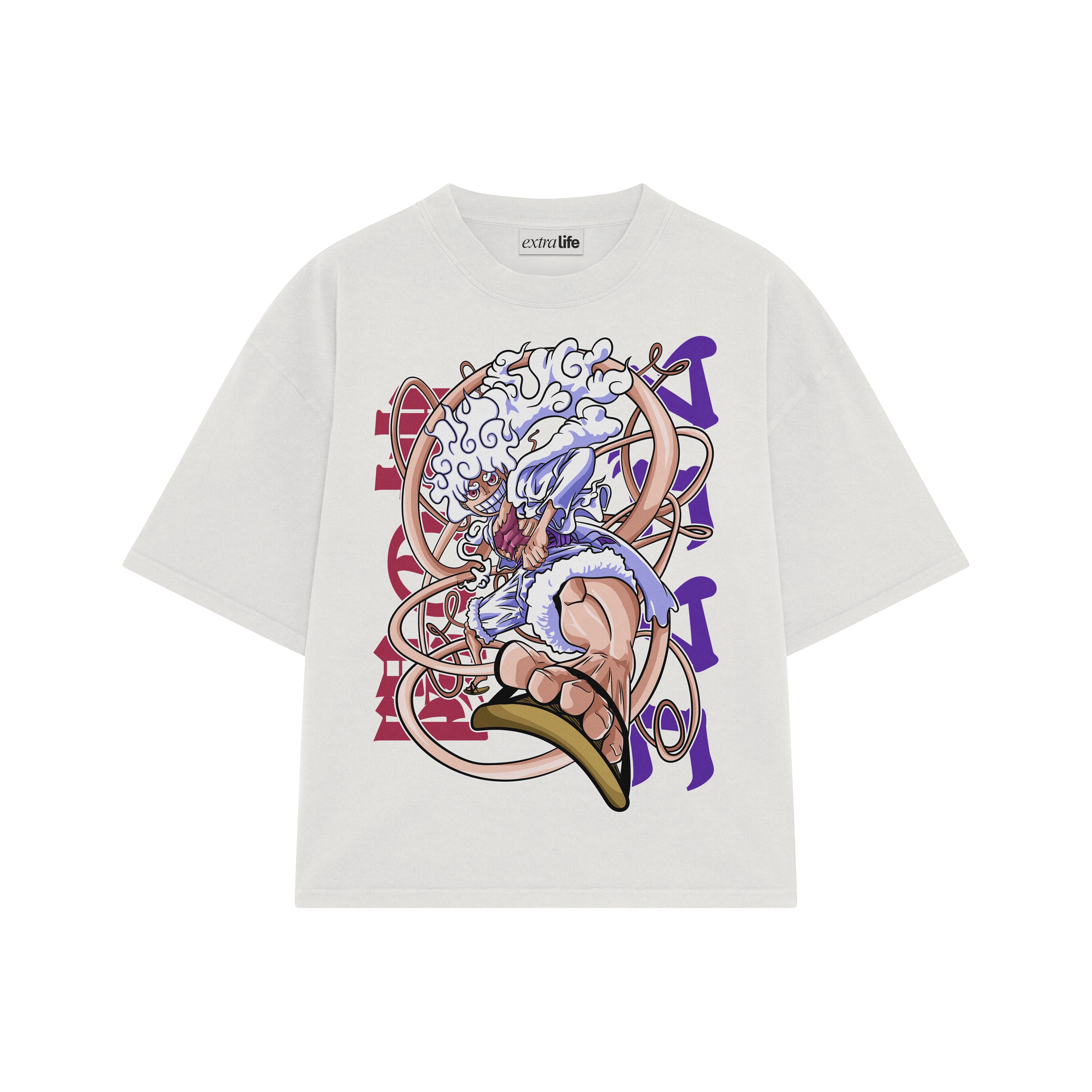 Playera streetwear premium de anime y gaming ExtraLife MX, corte boxy oversized drop shoulder heavyweight en color Deep Black y Off-White, moda urbana mexicana de culto.