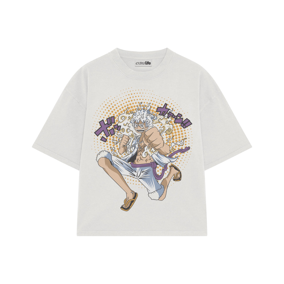 Playera streetwear premium de anime y gaming ExtraLife MX, corte oversized drop shoulder ligero y fresco en color Deep Black y Off-White, moda urbana mexicana de culto.