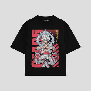Playera streetwear premium de anime y gaming ExtraLife MX, corte boxy oversized drop shoulder heavyweight en color Deep Black y Off-White, moda urbana mexicana de culto.