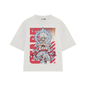 Playera streetwear premium de anime y gaming ExtraLife MX, corte boxy oversized drop shoulder heavyweight en color Deep Black y Off-White, moda urbana mexicana de culto.