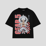 Playera streetwear premium de anime y gaming ExtraLife MX, corte boxy oversized drop shoulder heavyweight en color Deep Black y Off-White, moda urbana mexicana de culto.