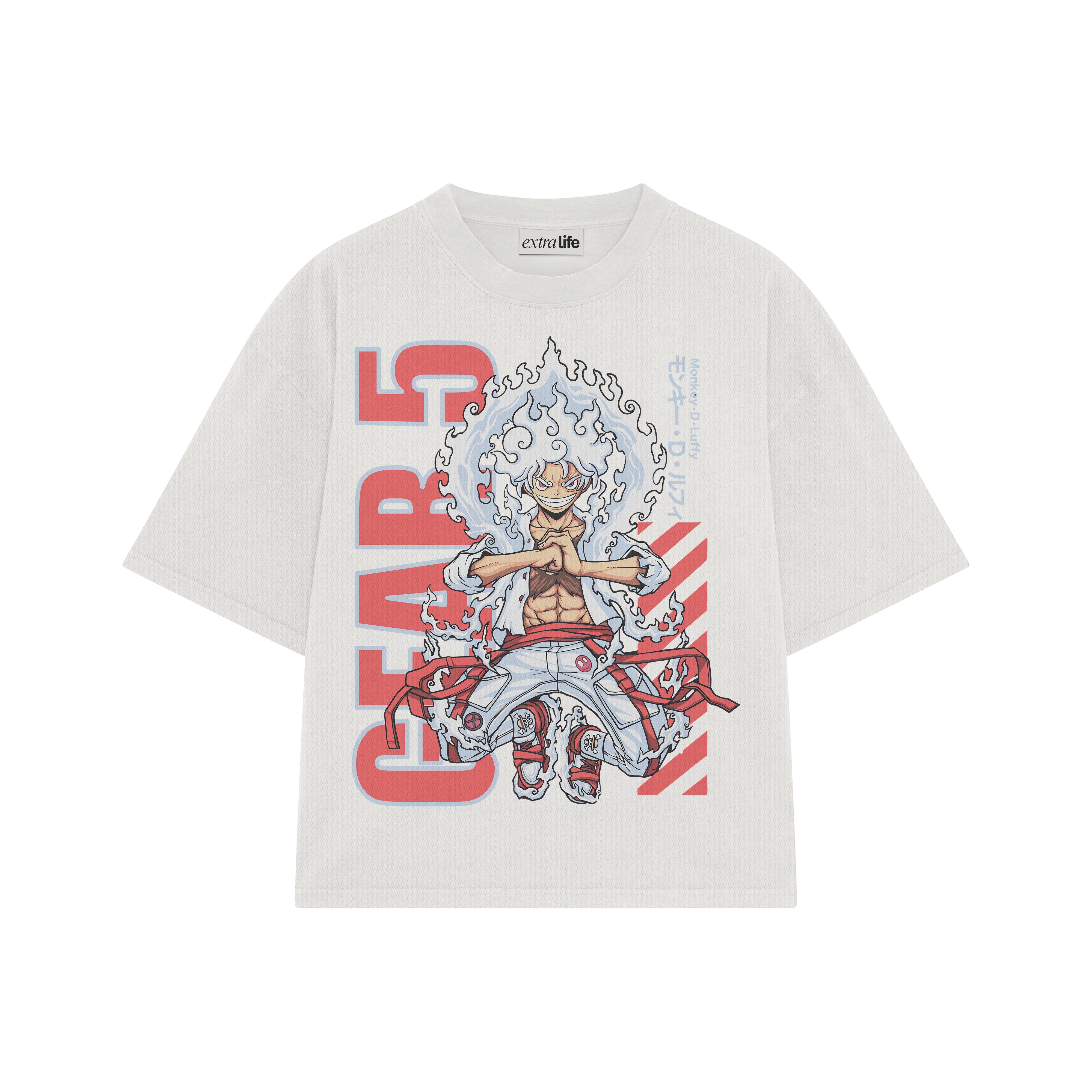 Playera streetwear premium de anime y gaming ExtraLife MX, corte boxy oversized drop shoulder heavyweight en color Deep Black y Off-White, moda urbana mexicana de culto.