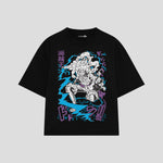Playera streetwear premium de anime y gaming ExtraLife MX, corte boxy oversized drop shoulder heavyweight en color Deep Black y Off-White, moda urbana mexicana de culto.