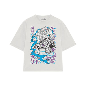 Playera streetwear premium de anime y gaming ExtraLife MX, corte boxy oversized drop shoulder heavyweight en color Deep Black y Off-White, moda urbana mexicana de culto.