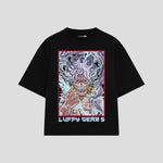Playera streetwear premium de anime y gaming ExtraLife MX, corte boxy oversized drop shoulder heavyweight en color Deep Black y Off-White, moda urbana mexicana de culto.