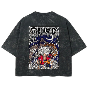 Playera streetwear premium de anime y gaming ExtraLife MX, corte boxy deluxe mineral wash heavyweight en color Acid Wash, moda urbana mexicana de culto.
