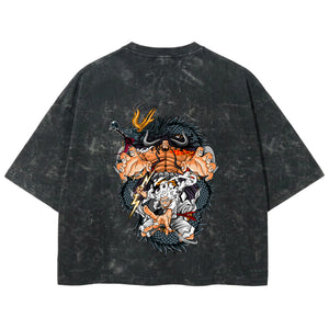 Playera streetwear premium de anime y gaming ExtraLife MX, corte boxy deluxe mineral wash heavyweight en color Acid Wash, moda urbana mexicana de culto.