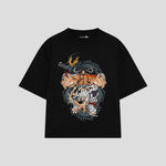 Playera streetwear premium de anime y gaming ExtraLife MX, corte boxy oversized drop shoulder heavyweight en color Deep Black y Off-White, moda urbana mexicana de culto.