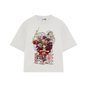Playera streetwear premium de anime y gaming ExtraLife MX, corte boxy oversized drop shoulder heavyweight en color Deep Black y Off-White, moda urbana mexicana de culto.