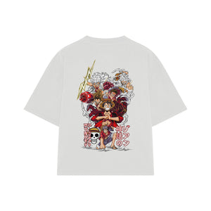 Playera streetwear premium de anime y gaming ExtraLife MX, corte boxy oversized drop shoulder heavyweight en color Deep Black y Off-White, moda urbana mexicana de culto.