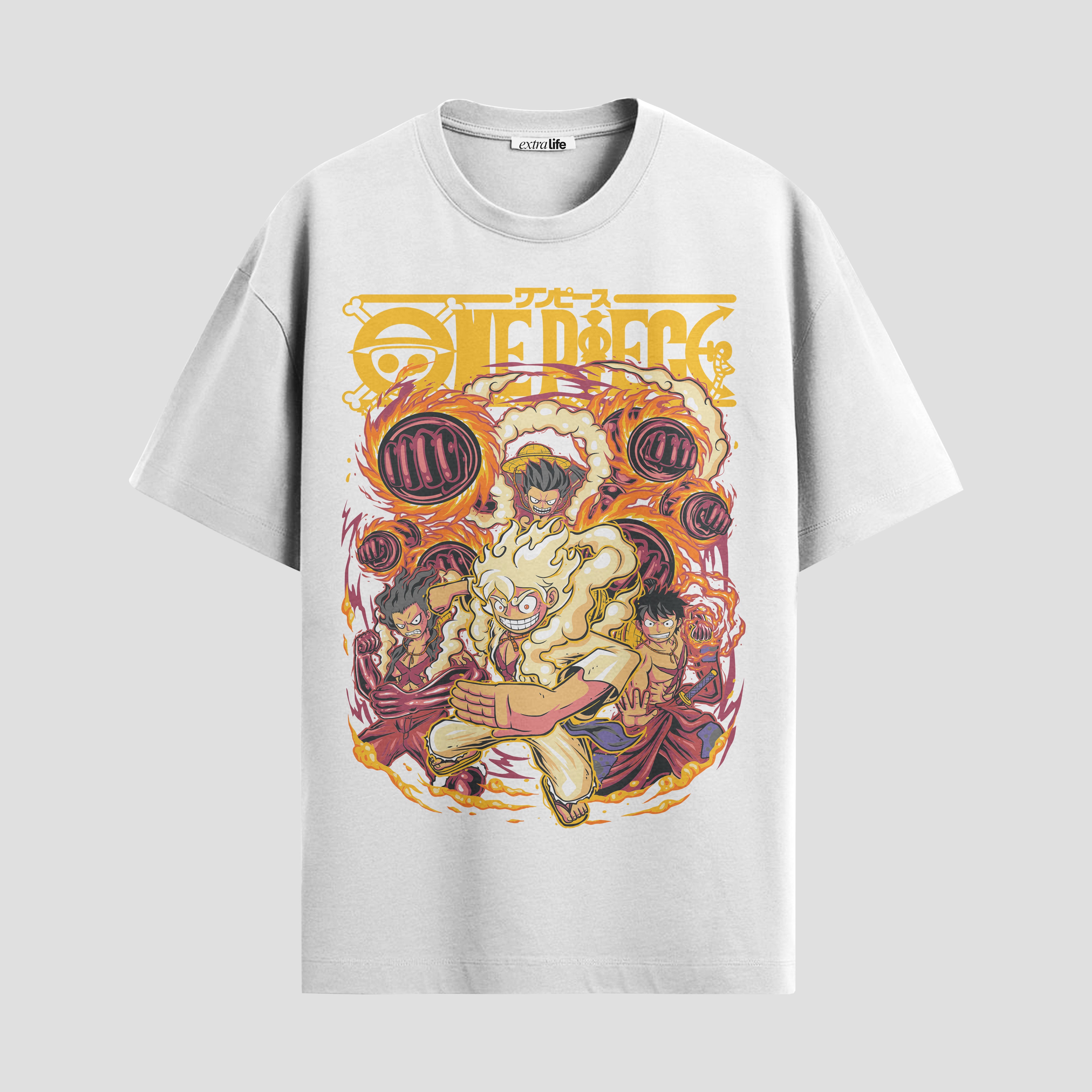 Playera urbana de anime y gaming ExtraLife MX, corte Standard Fit unisex ligero y transpirable en color Deep Black y Pure White, ropa de uso diario para gym y casual.