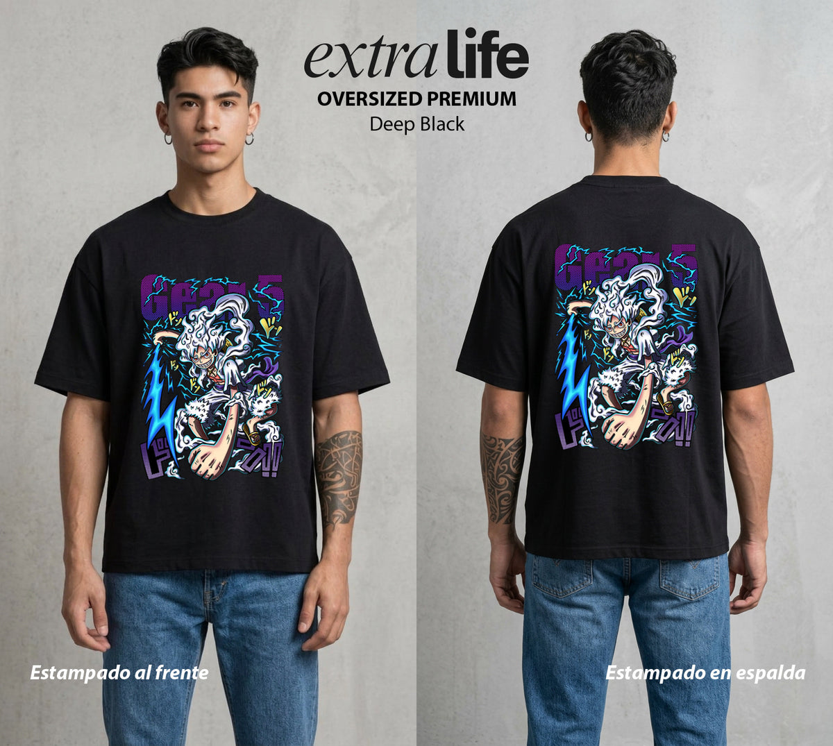 Mar de los Piratas | Hombre de Goma #03203 - Playera Oversized Premium | Deep Black - Foto en modelo