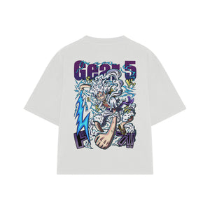 Playera streetwear premium de anime y gaming ExtraLife MX, corte boxy oversized drop shoulder heavyweight en color Deep Black y Off-White, moda urbana mexicana de culto.