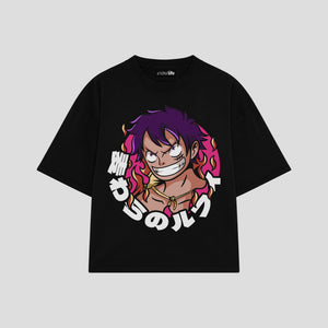 Playera streetwear premium de anime y gaming ExtraLife MX, corte boxy oversized drop shoulder heavyweight en color Deep Black y Off-White, moda urbana mexicana de culto.