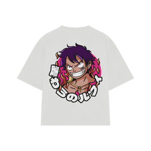 Playera streetwear premium de anime y gaming ExtraLife MX, corte boxy oversized drop shoulder heavyweight en color Deep Black y Off-White, moda urbana mexicana de culto.
