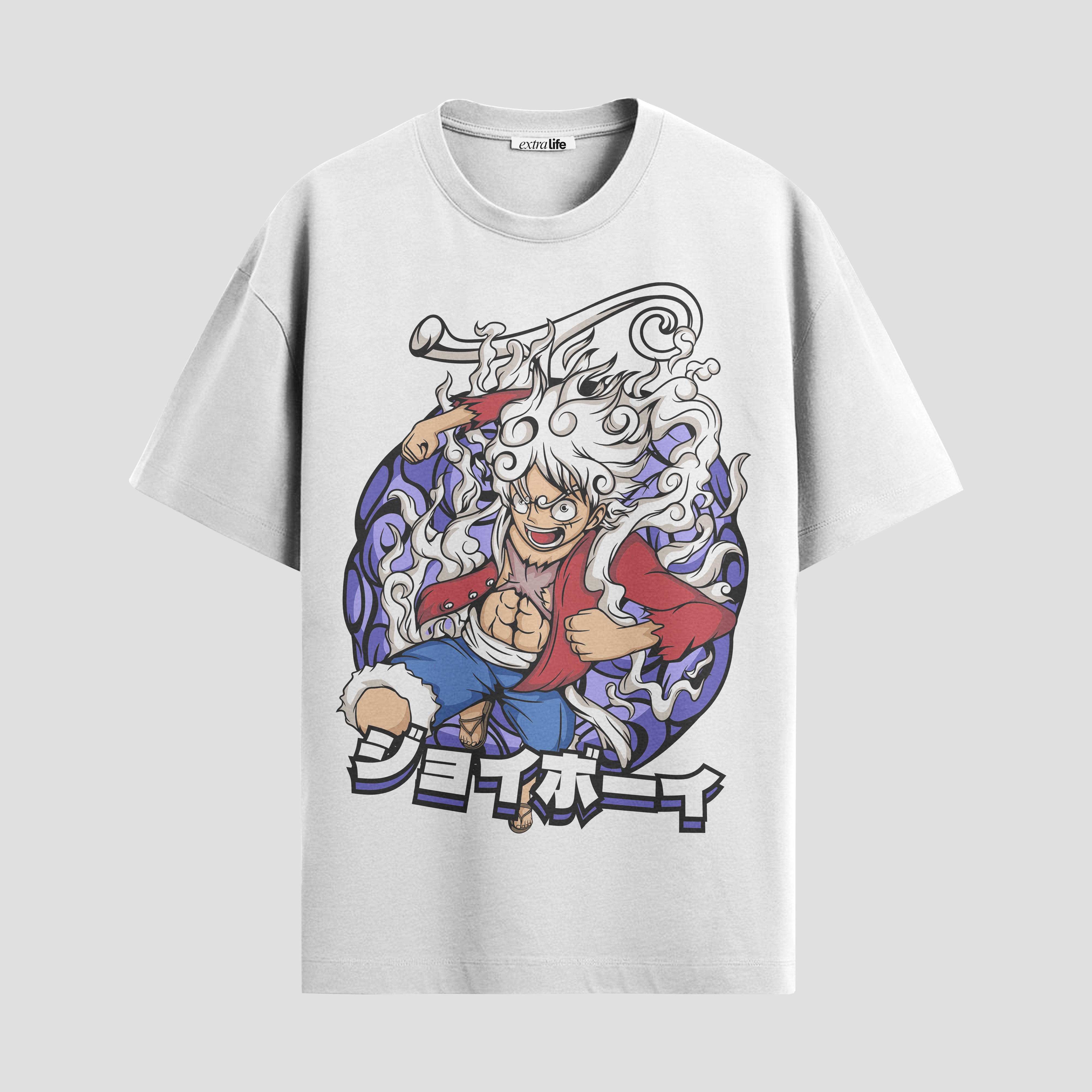 Playera urbana de anime y gaming ExtraLife MX, corte Standard Fit unisex ligero y transpirable en color Deep Black y Pure White, ropa de uso diario para gym y casual.