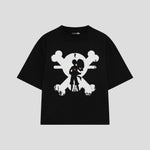 Playera streetwear premium de anime y gaming ExtraLife MX, corte boxy oversized drop shoulder heavyweight en color Deep Black y Off-White, moda urbana mexicana de culto.