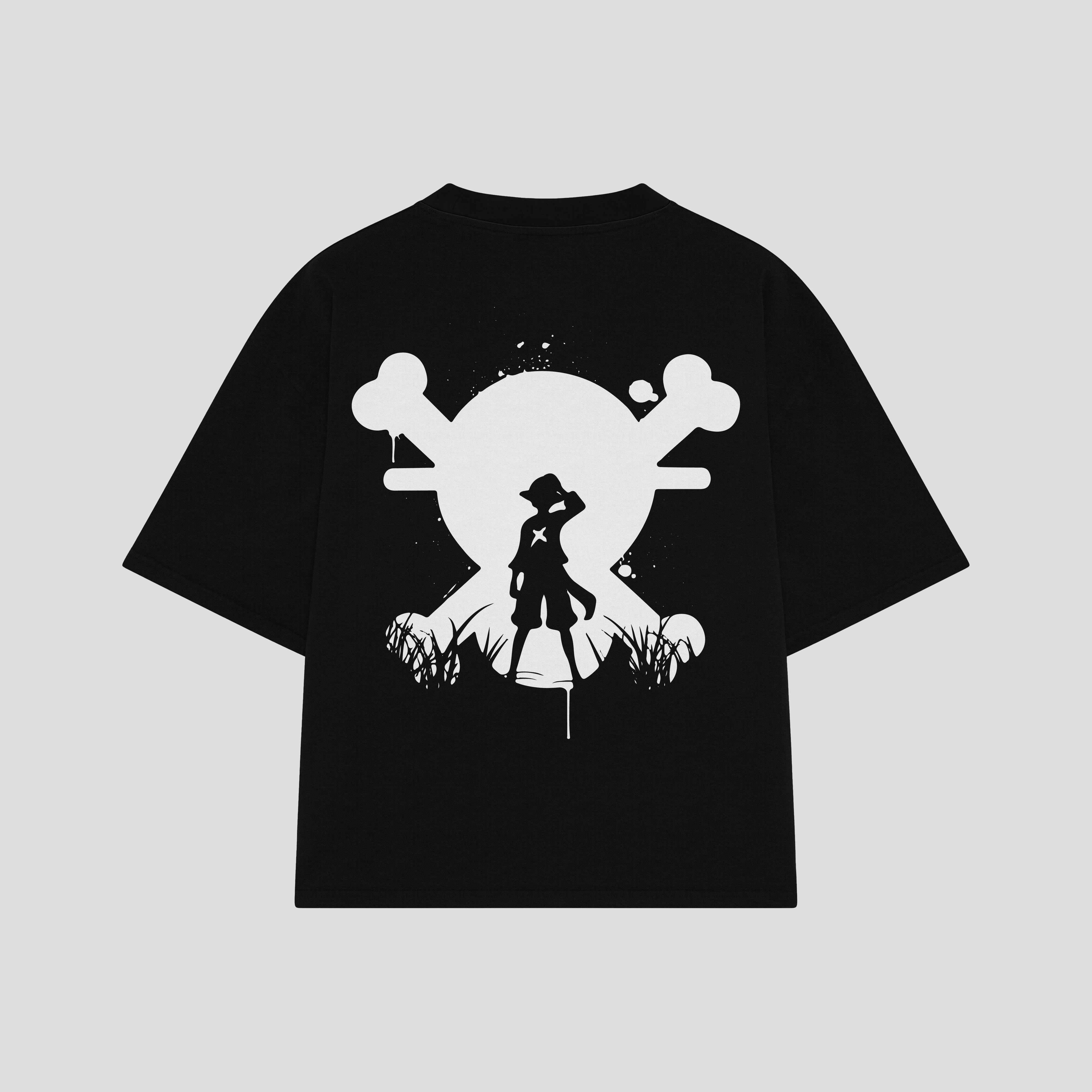 Playera streetwear premium de anime y gaming ExtraLife MX, corte boxy oversized drop shoulder heavyweight en color Deep Black y Off-White, moda urbana mexicana de culto.