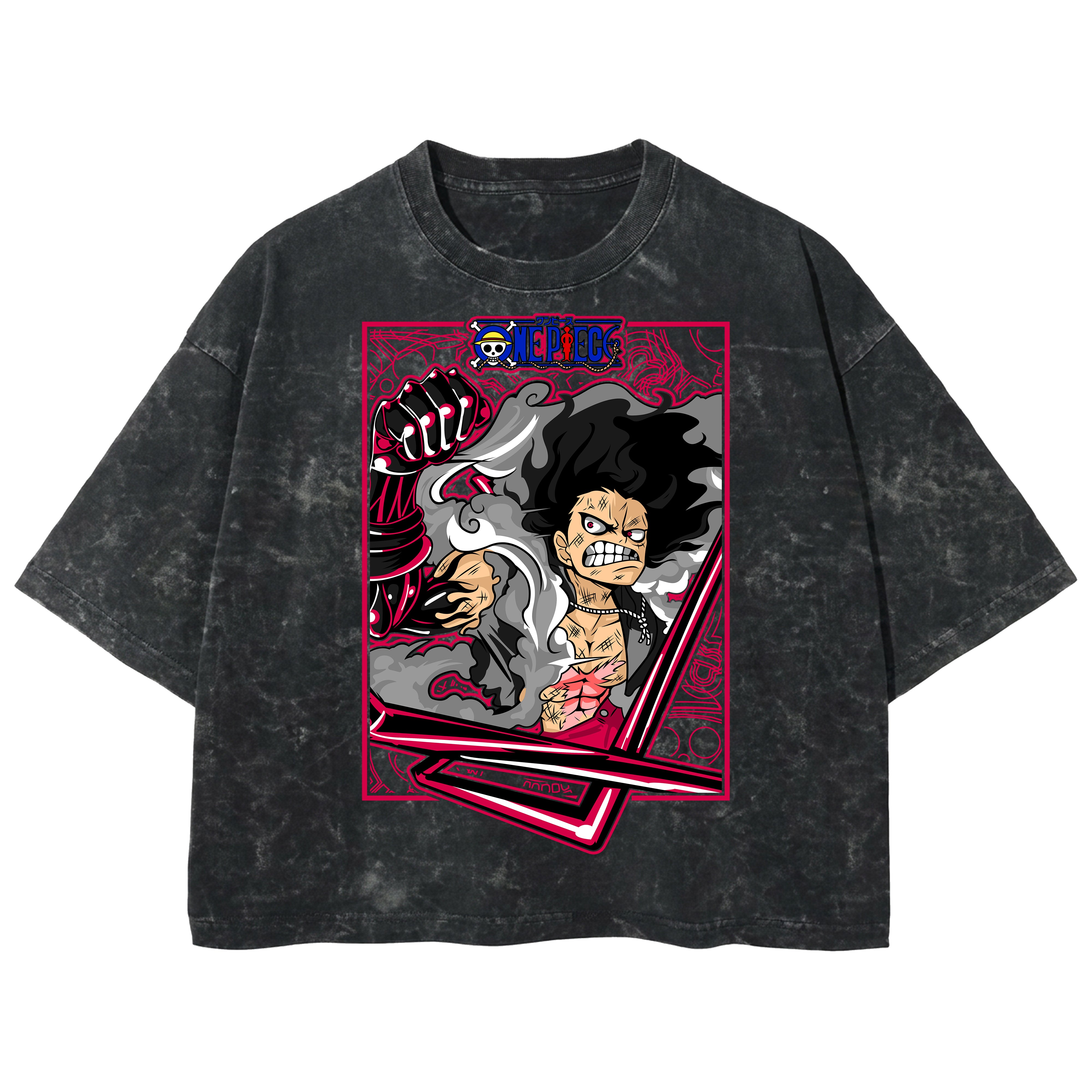 Playera streetwear premium de anime y gaming ExtraLife MX, corte boxy deluxe mineral wash heavyweight en color Acid Wash, moda urbana mexicana de culto.