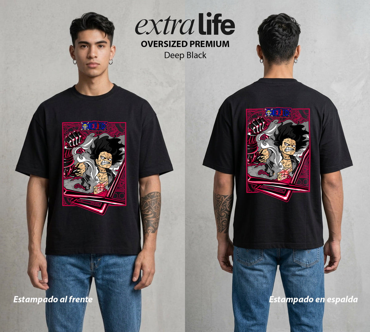 Mar de los Piratas | Capitan de Goma #03211 - Playera Oversized Premium | Deep Black - Foto en modelo