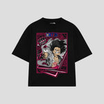 Playera streetwear premium de anime y gaming ExtraLife MX, corte oversized drop shoulder ligero y fresco en color Deep Black y Off-White, moda urbana mexicana de culto.