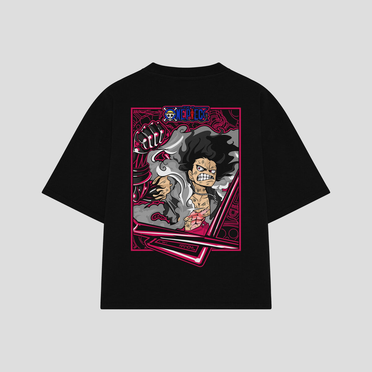 Playera streetwear premium de anime y gaming ExtraLife MX, corte oversized drop shoulder ligero y fresco en color Deep Black y Off-White, moda urbana mexicana de culto.