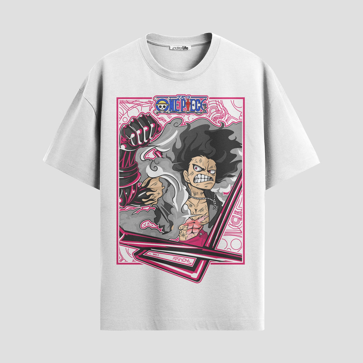 Playera urbana de anime y gaming ExtraLife MX, corte Classic Premium unisex ligero y transpirable en color Deep Black y Pure White, ropa de uso diario para gym y casual.