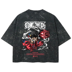 Playera streetwear premium de anime y gaming ExtraLife MX, corte boxy deluxe mineral wash heavyweight en color Acid Wash, moda urbana mexicana de culto.