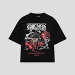 Playera streetwear premium de anime y gaming ExtraLife MX, corte boxy oversized drop shoulder heavyweight en color Deep Black y Off-White, moda urbana mexicana de culto.