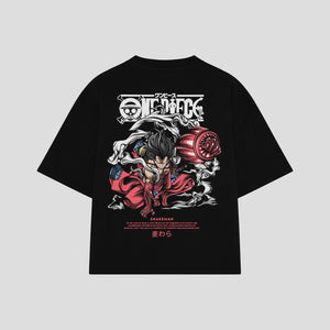 Playera streetwear premium de anime y gaming ExtraLife MX, corte boxy oversized drop shoulder heavyweight en color Deep Black y Off-White, moda urbana mexicana de culto.