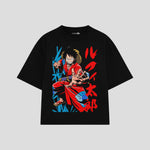 Playera streetwear premium de anime y gaming ExtraLife MX, corte boxy oversized drop shoulder heavyweight en color Deep Black y Off-White, moda urbana mexicana de culto.